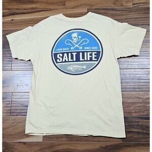 Men's Salt Life Short Sleeve Pocket T-Shirt Yellow Blue Medium Preshrunk